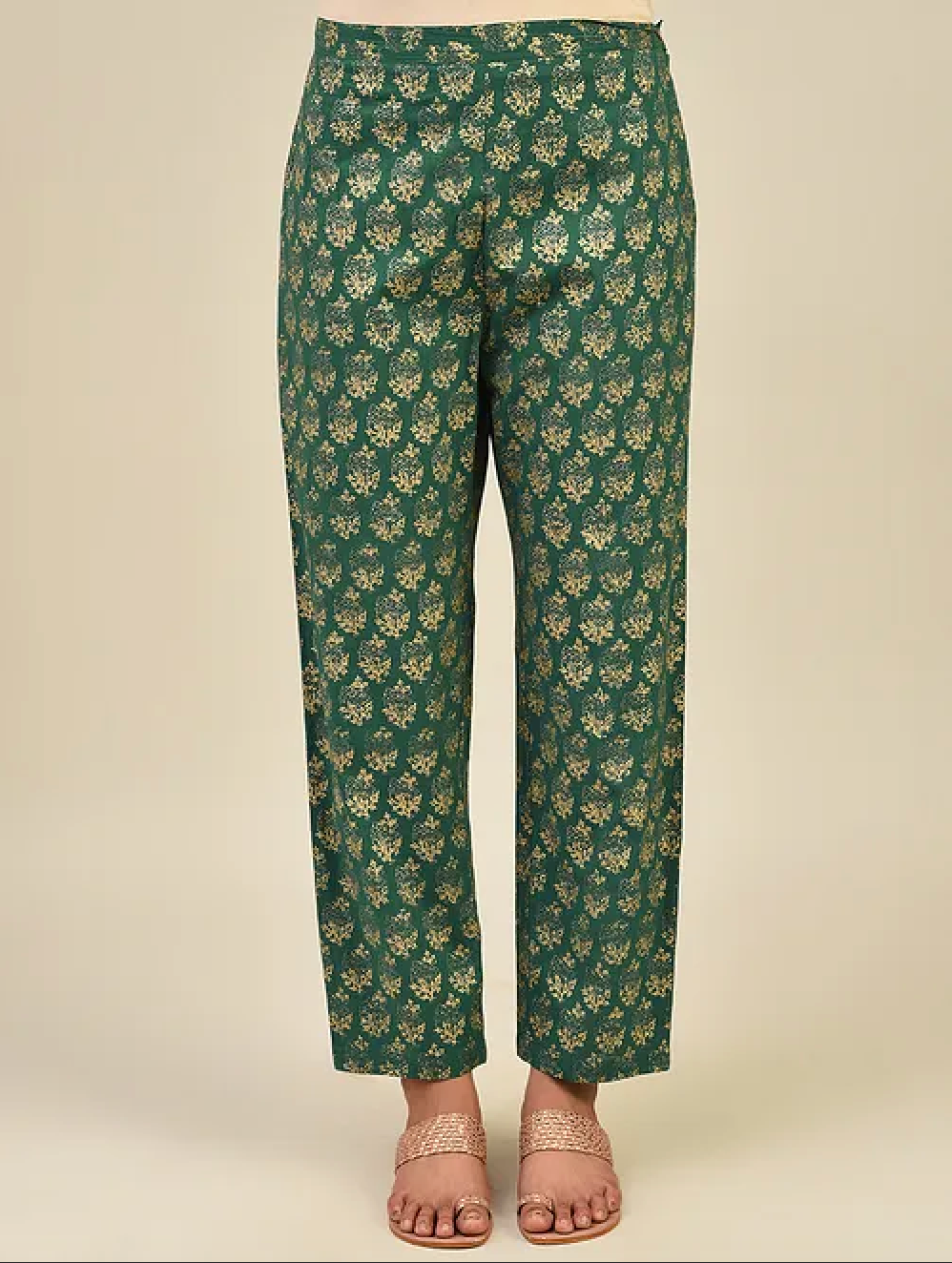 Green Hand Block Printed Cotton Pants