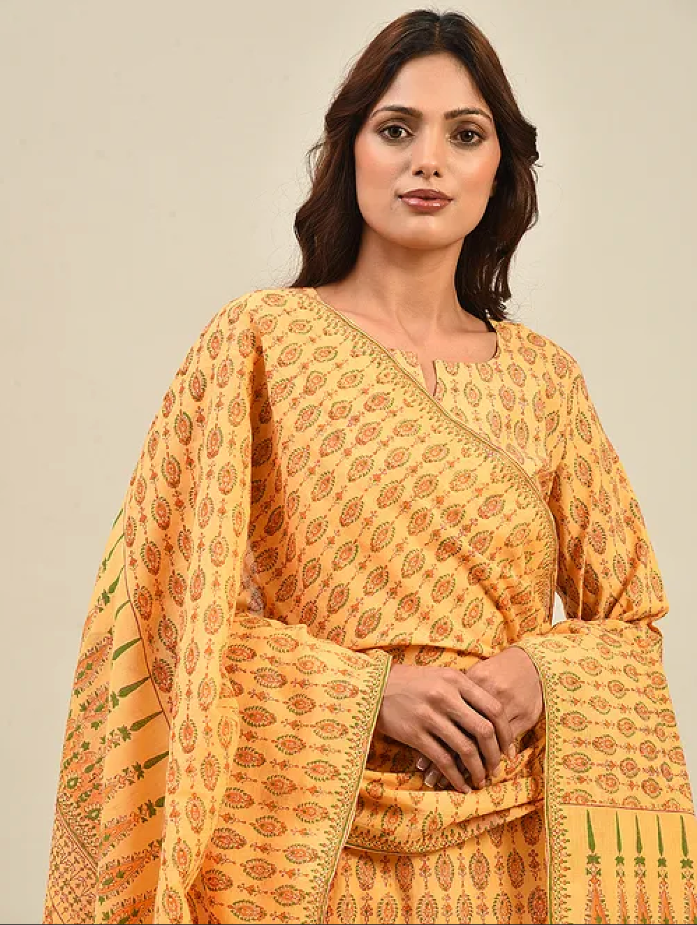 Yellow of Blue Hand-block Printed Cotton Lehenga with Blouse and Dupatta/Cape (set of 3)