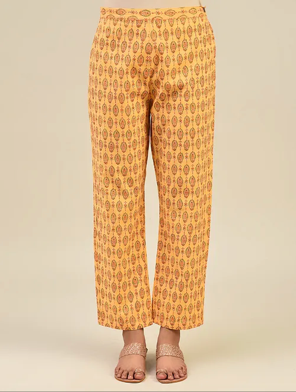 Yellow Hand Block Printed Cotton Kurta with Pants (Set of 2)
