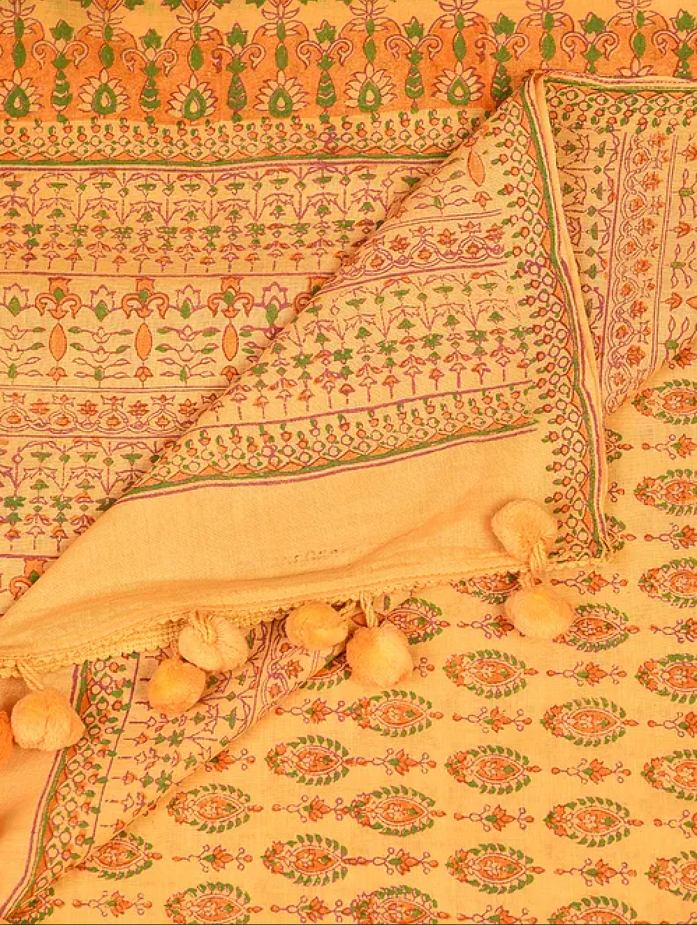Yellow Hand Block Printed Cotton Dupatta