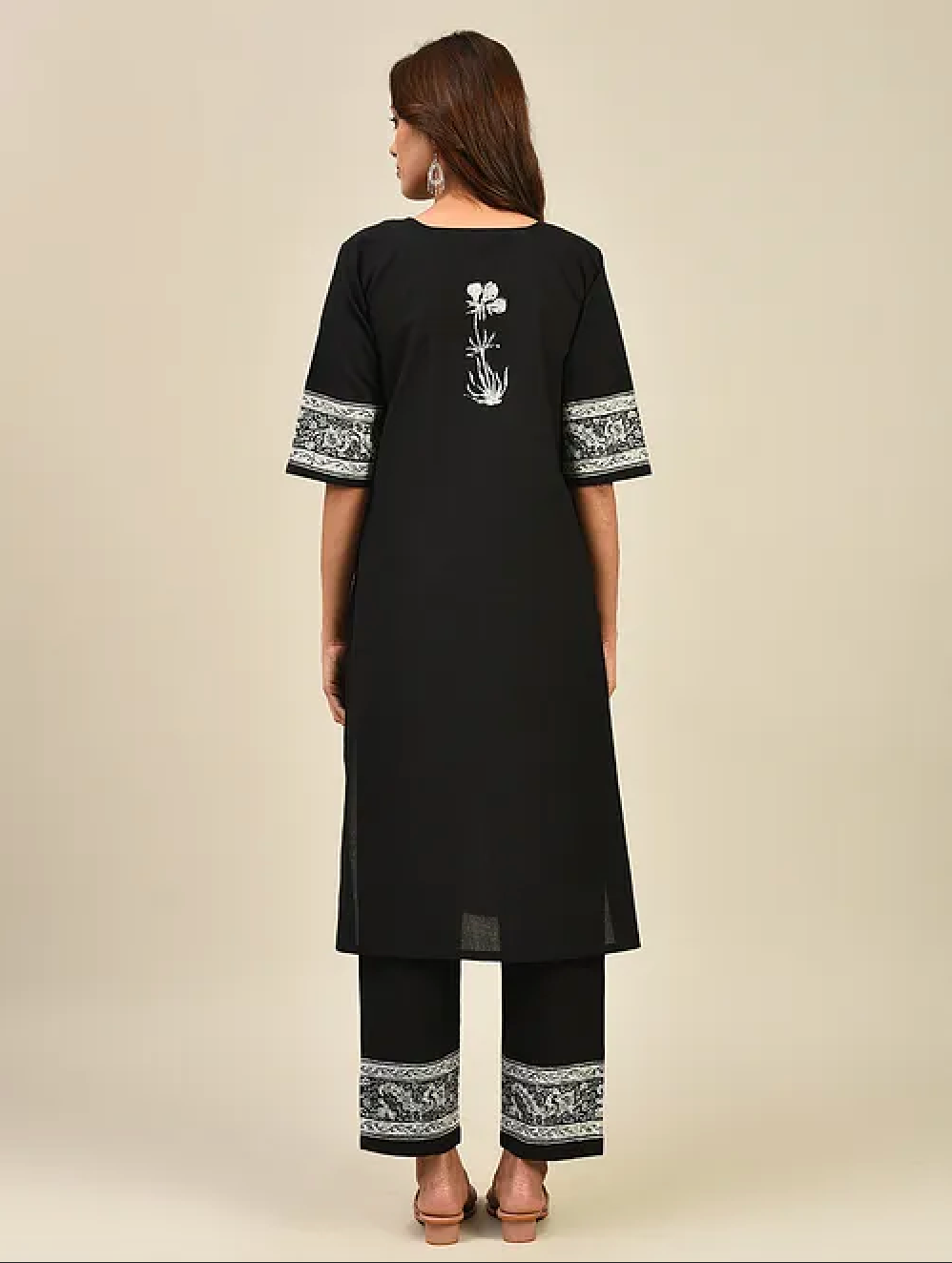 Black Hand Block Printed Cotton Kurta with Pants and Dupatta (Set of 3)