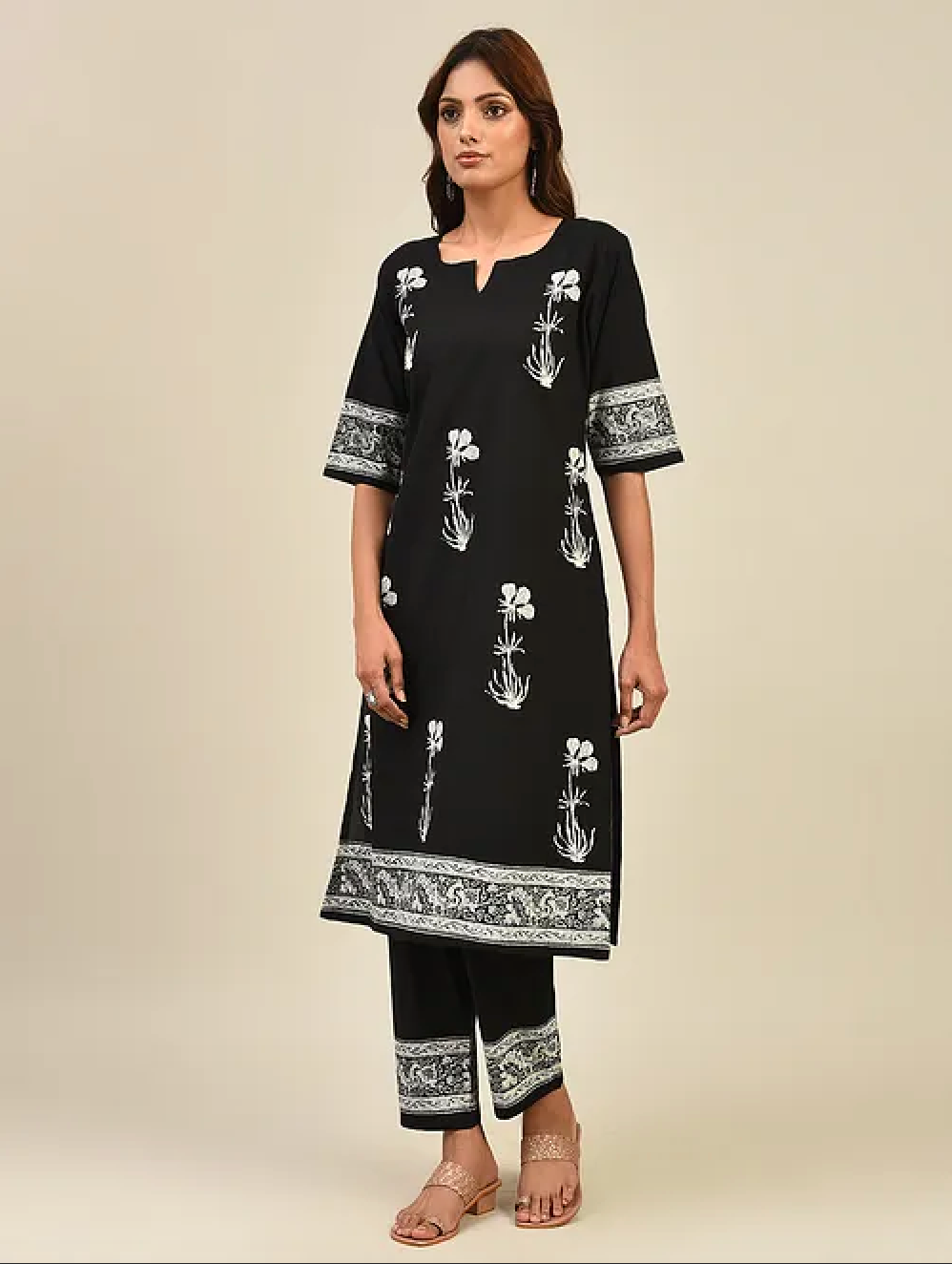 Black Hand Block Printed Cotton Pants