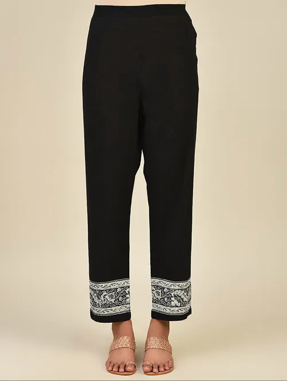 Black Hand Block Printed Cotton Pants