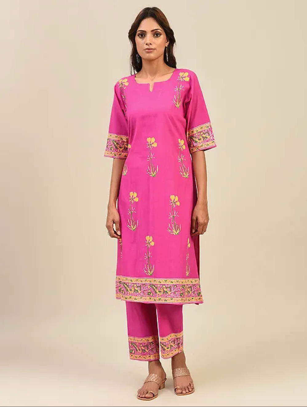 Pink Hand Block Printed Cotton Pants