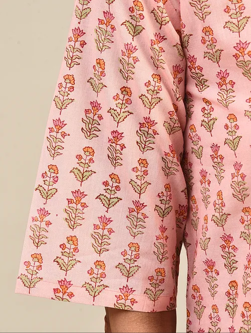 Light Pink Hand Block Printed Cotton Kurta with Pants and Dupatta (Set of 3)