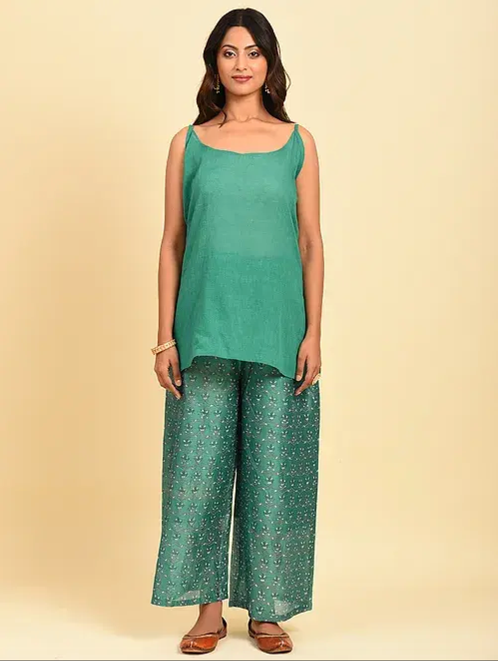 Sea Green Hand Block Printed Chanderi Palazzo with Cotton Lining