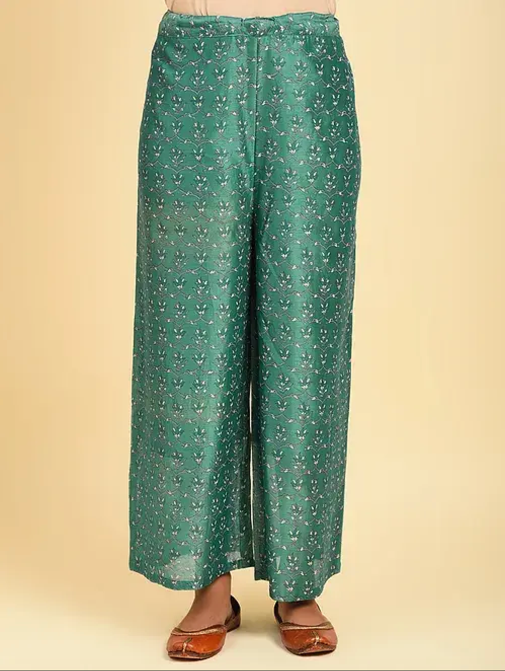 Sea Green Hand Block Printed Chanderi Kurta (with Cotton Slip) with Palazzo and Cotton Chanderi Dupatta (Set of 4)