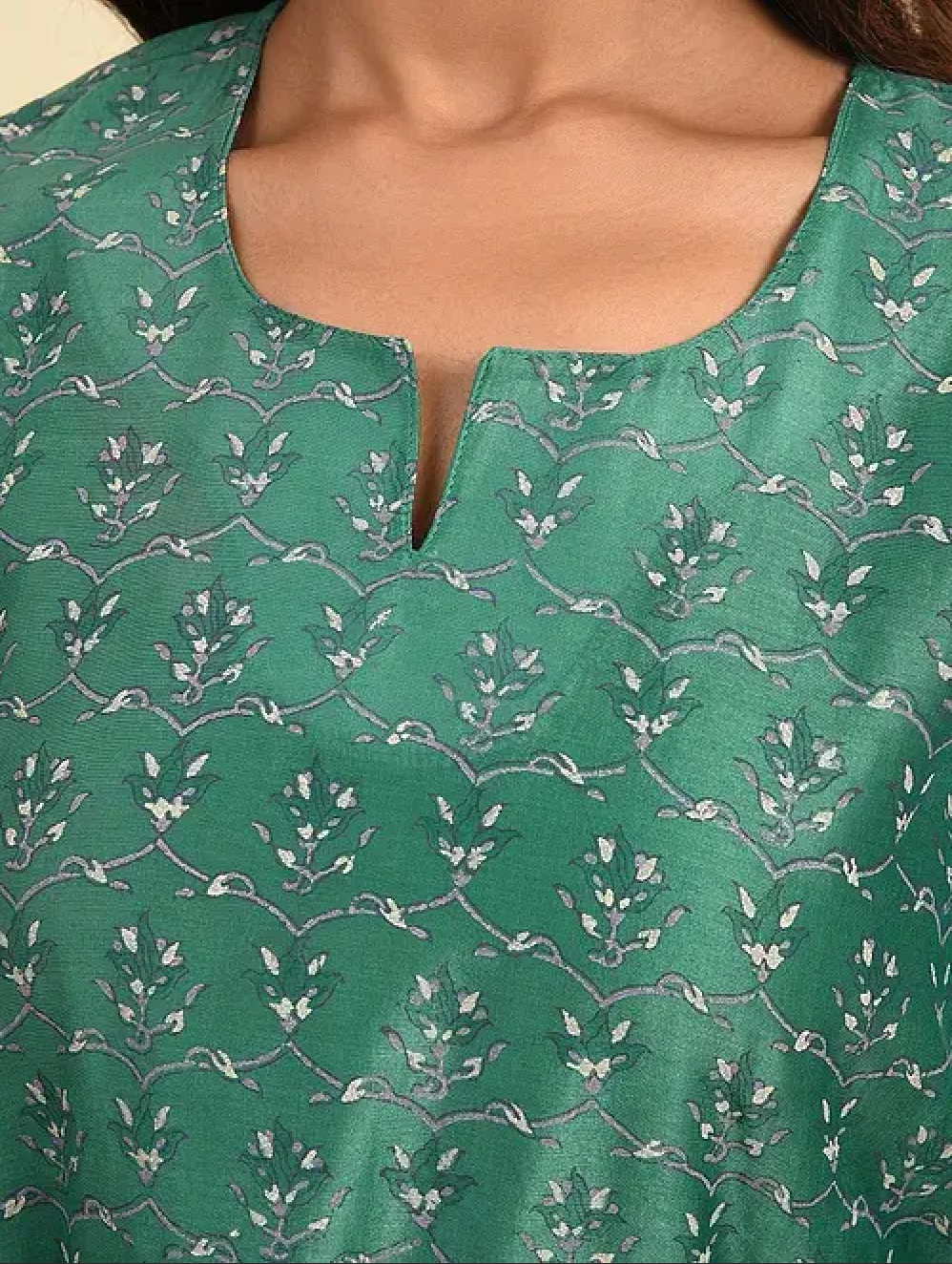 Sea Green Hand Block Printed Chanderi Kurta (with Cotton Slip) with Palazzo and Cotton Chanderi Dupatta (Set of 4)