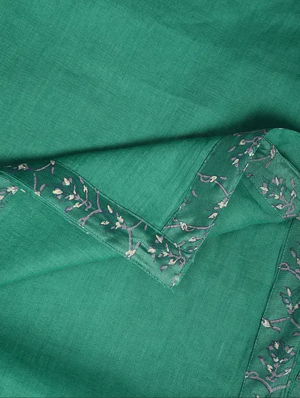 Sea Green Hand Block Printed Cotton Chanderi Dupatta