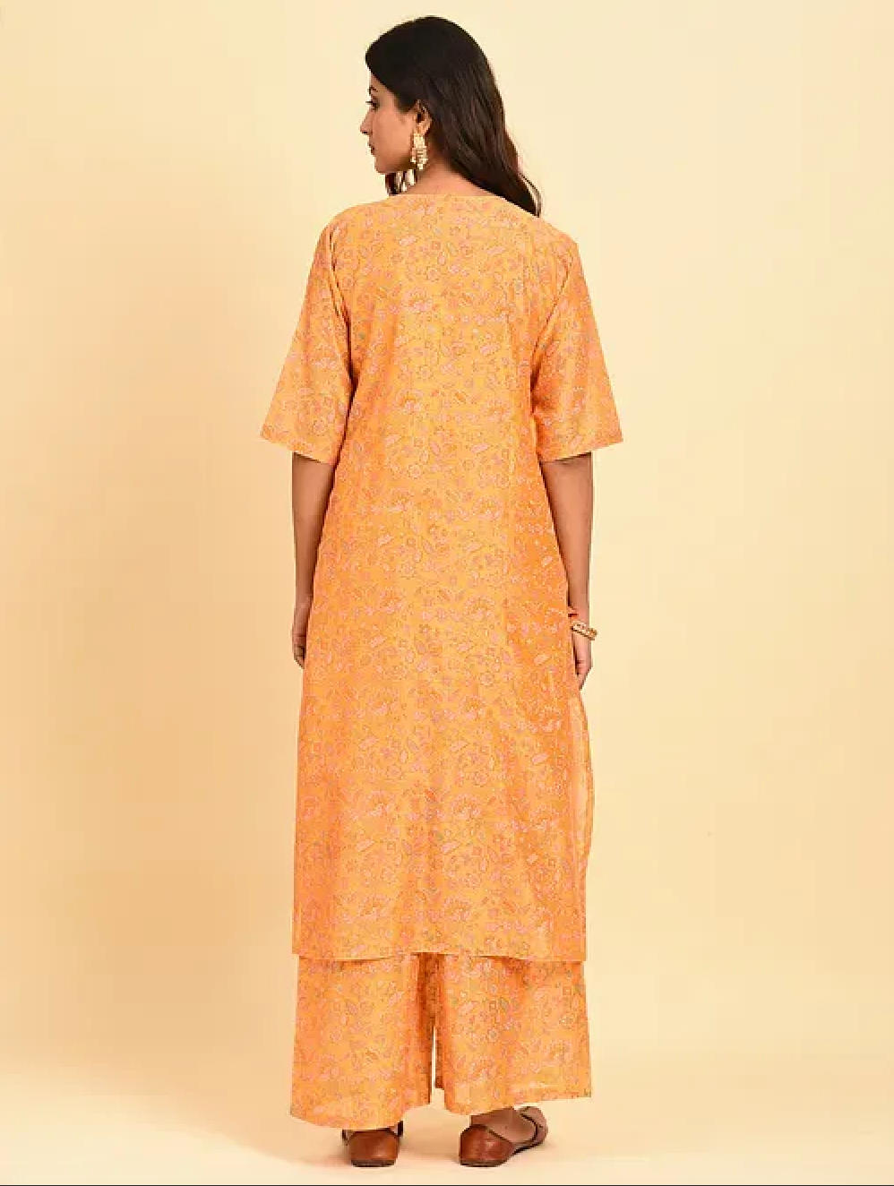 Yellow Hand Block Printed Chanderi Kurta (with Cotton Slip) with Palazzo and Cotton Chanderi Dupatta (Set of 4)