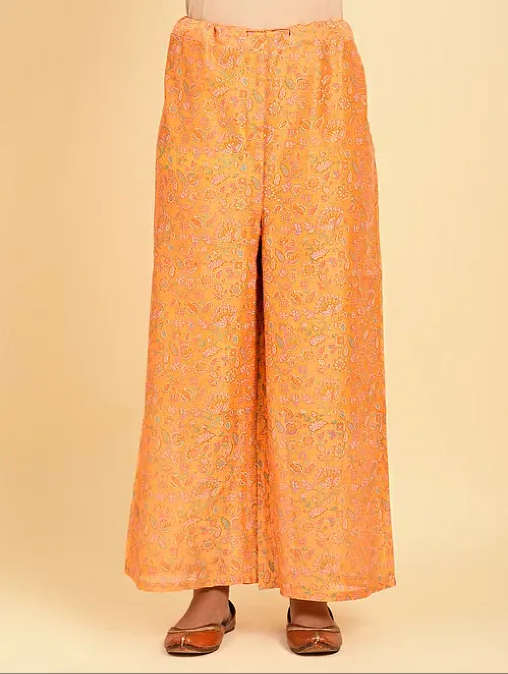 Yellow Hand Block Printed Chanderi Kurta (with Cotton Slip) with Palazzo and Cotton Chanderi Dupatta (Set of 4)