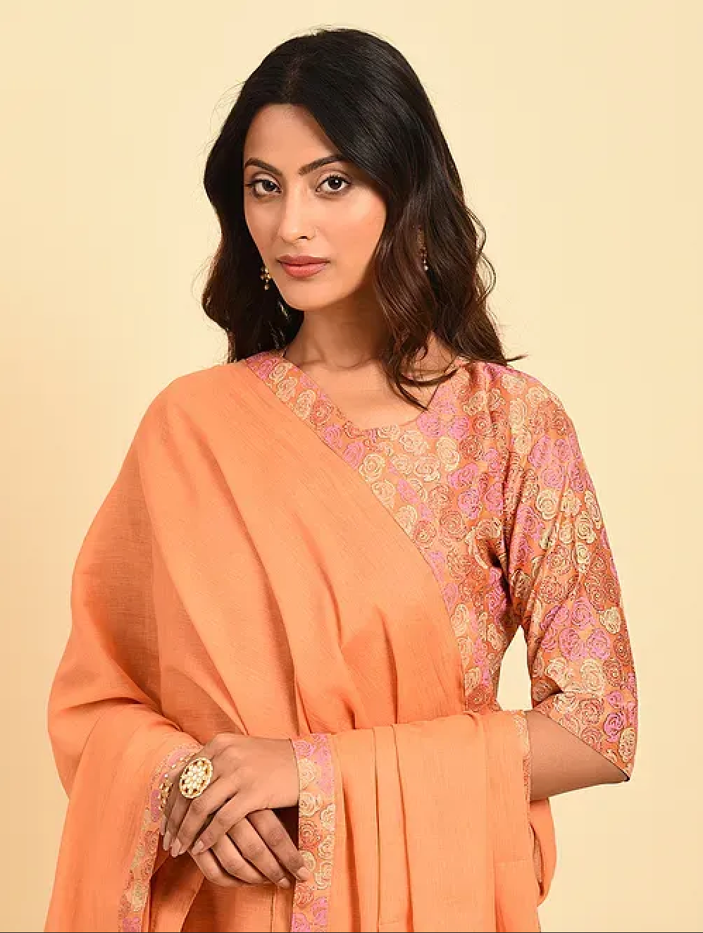 Rust Pink Hand Block Printed Cotton Chanderi Dupatta
