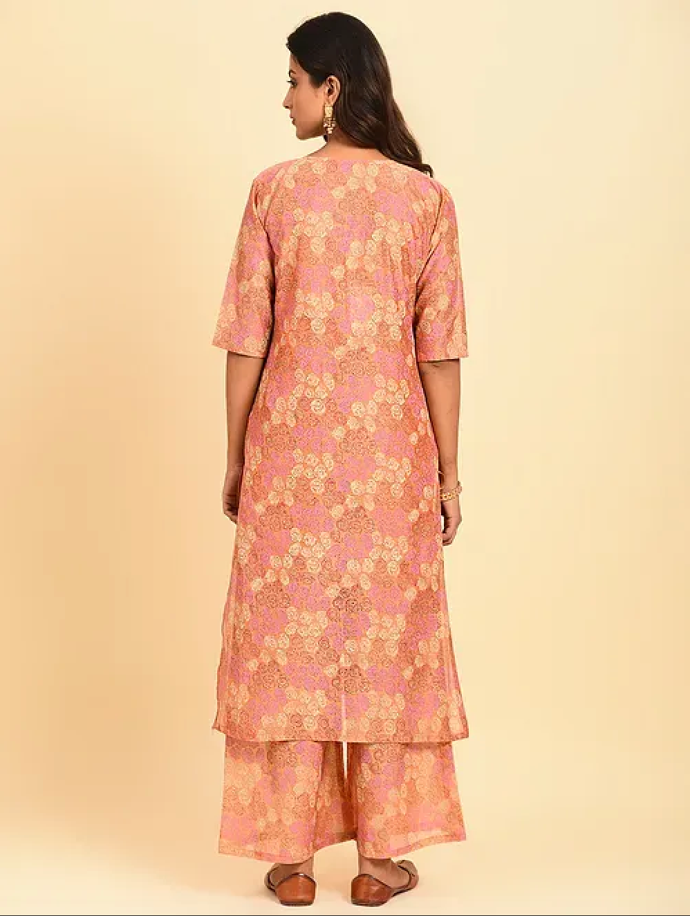Rust Pink Hand Block Printed Chanderi Kurta (with Cotton Slip) with Palazzo and Cotton Chanderi Dupatta (Set of 4)