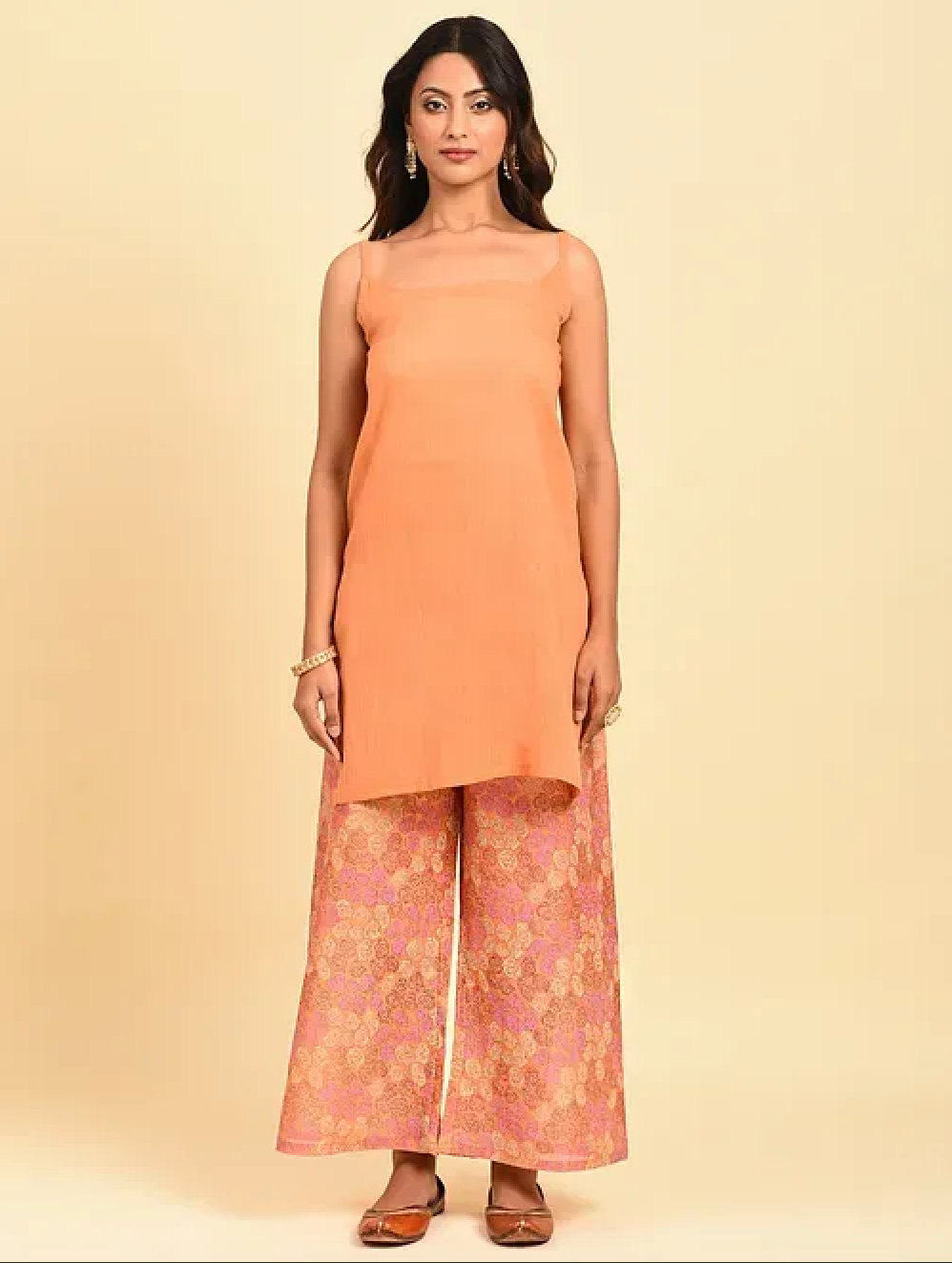 Rust Pink Hand Block Printed Chanderi Palazzo with Cotton Lining
