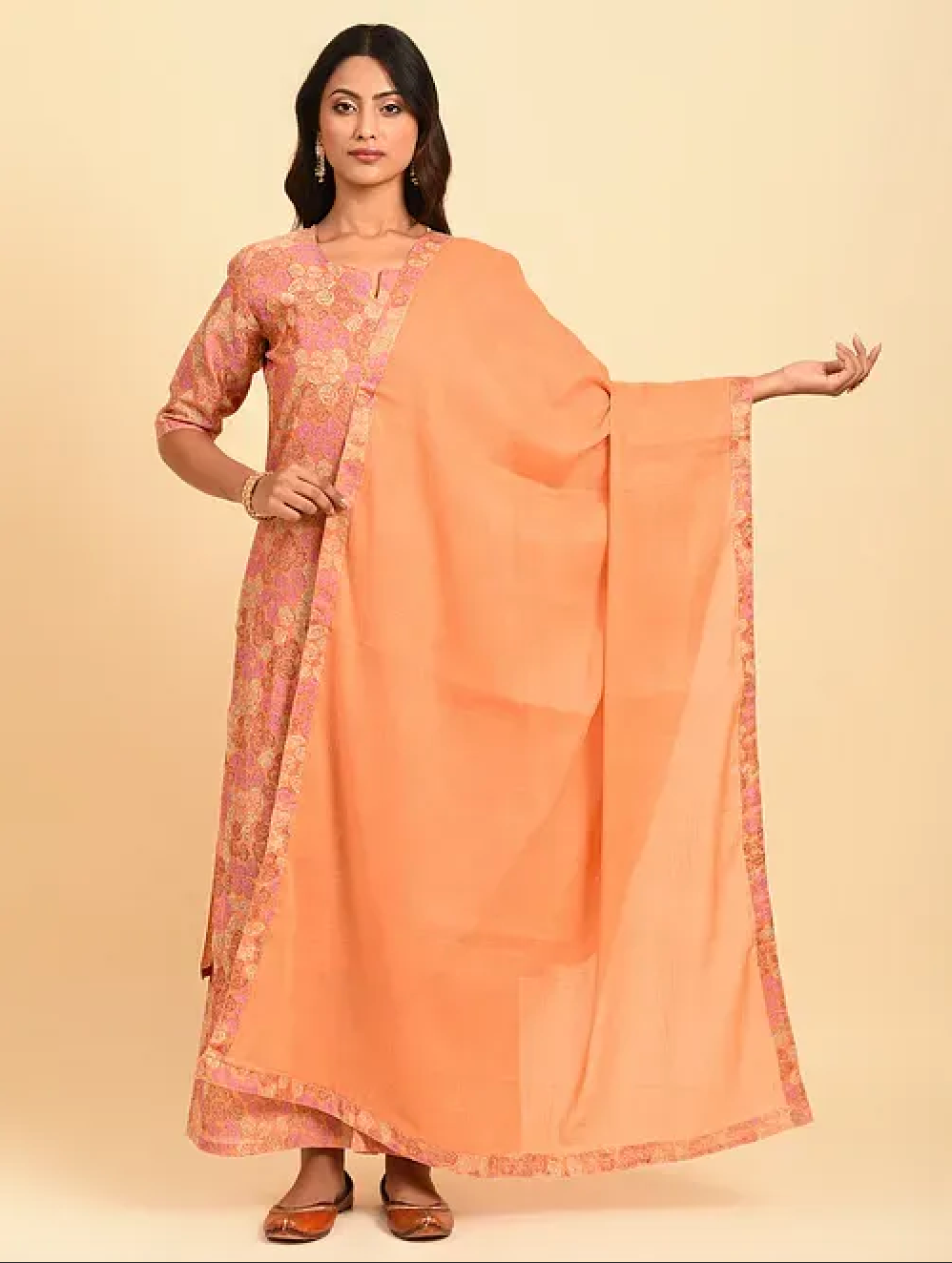 Rust Pink Hand Block Printed Cotton Chanderi Dupatta