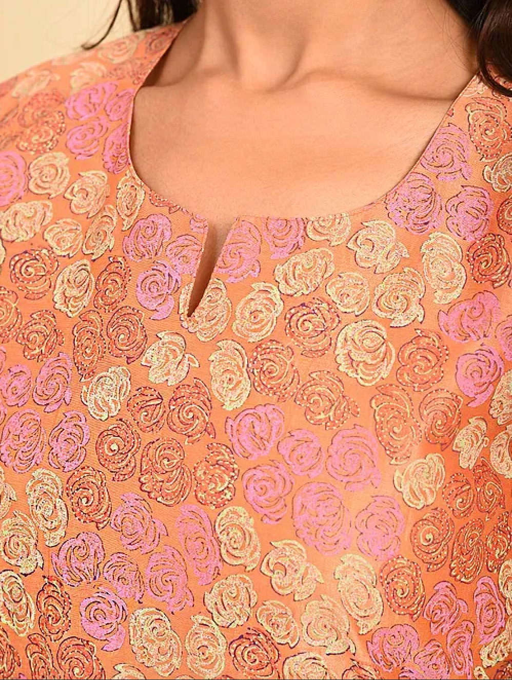 Rust Pink Hand Block Printed Chanderi Kurta (with Cotton Slip) with Palazzo and Cotton Chanderi Dupatta (Set of 4)