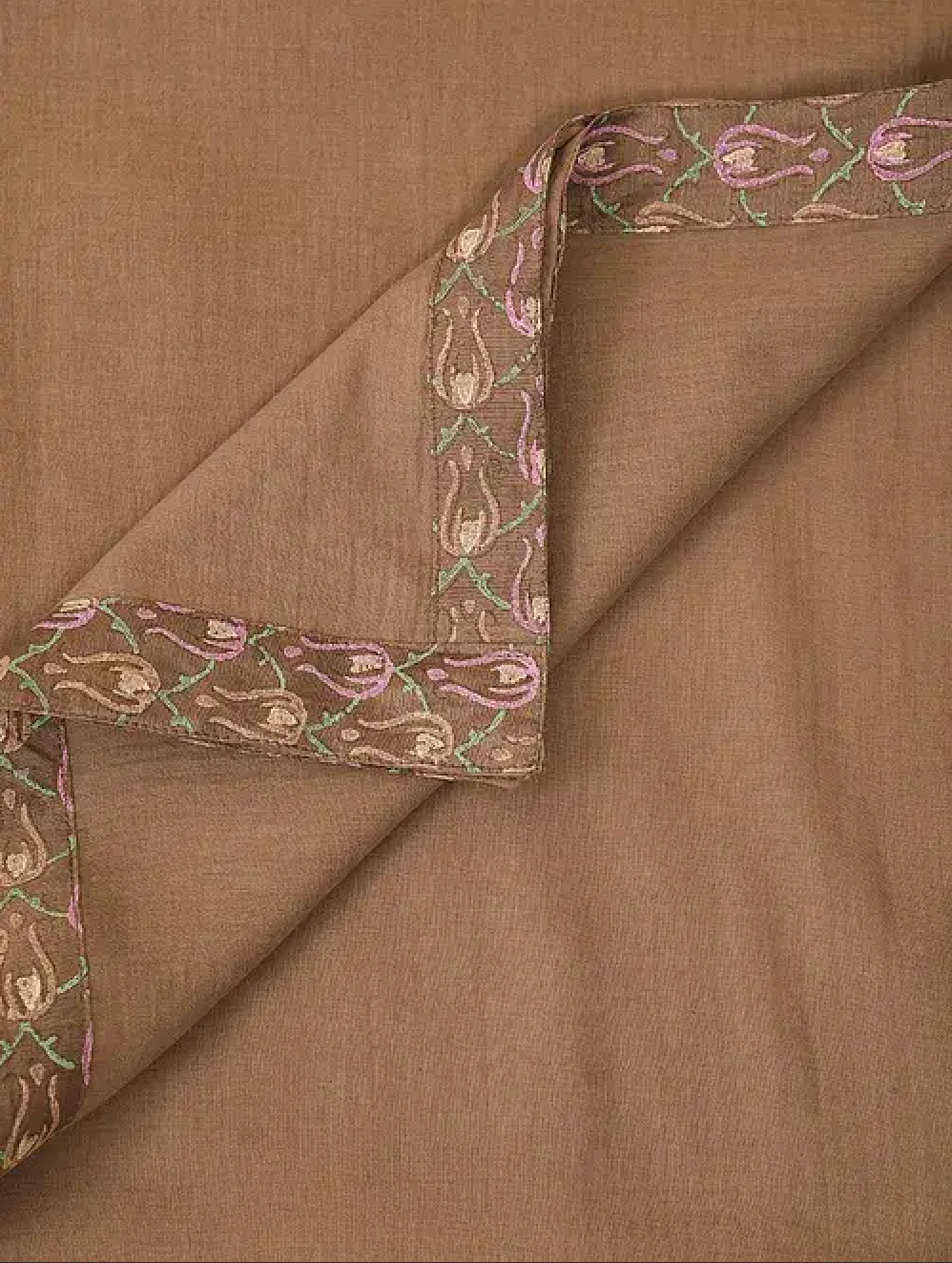 Brown Hand Block Printed Cotton Chanderi Dupatta
