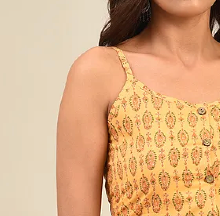 Yellow Hand block Printed Blouse