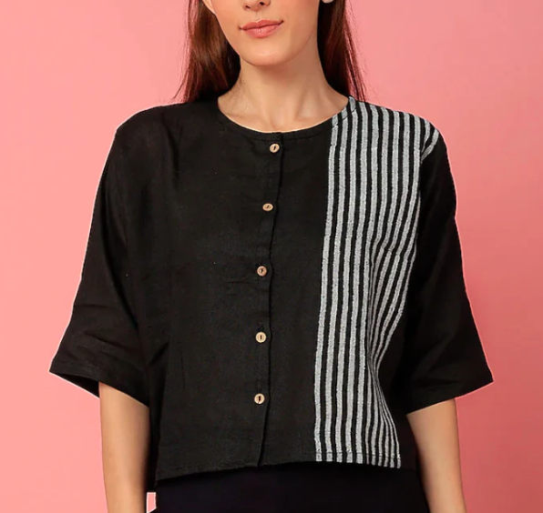 Black Stripe Cotton Blouse