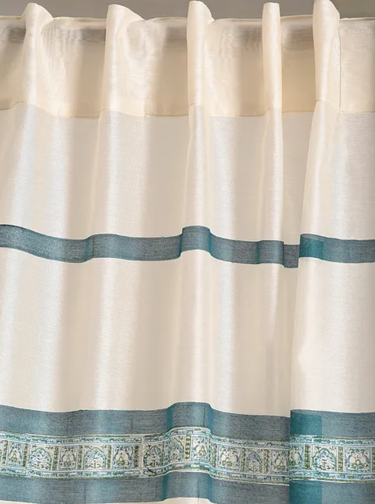 Jugal Gated Paisely Turquoise Green Chanderi Curtains (Set of 2)