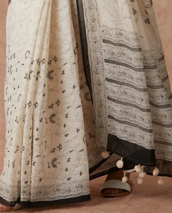 Off White Mughal Jaal Cotton Saree
