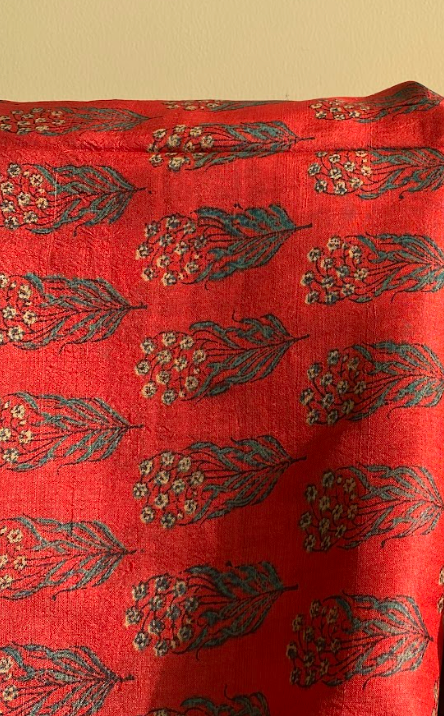 Red 100 % Pure Tussar Handblock Printed Fabric