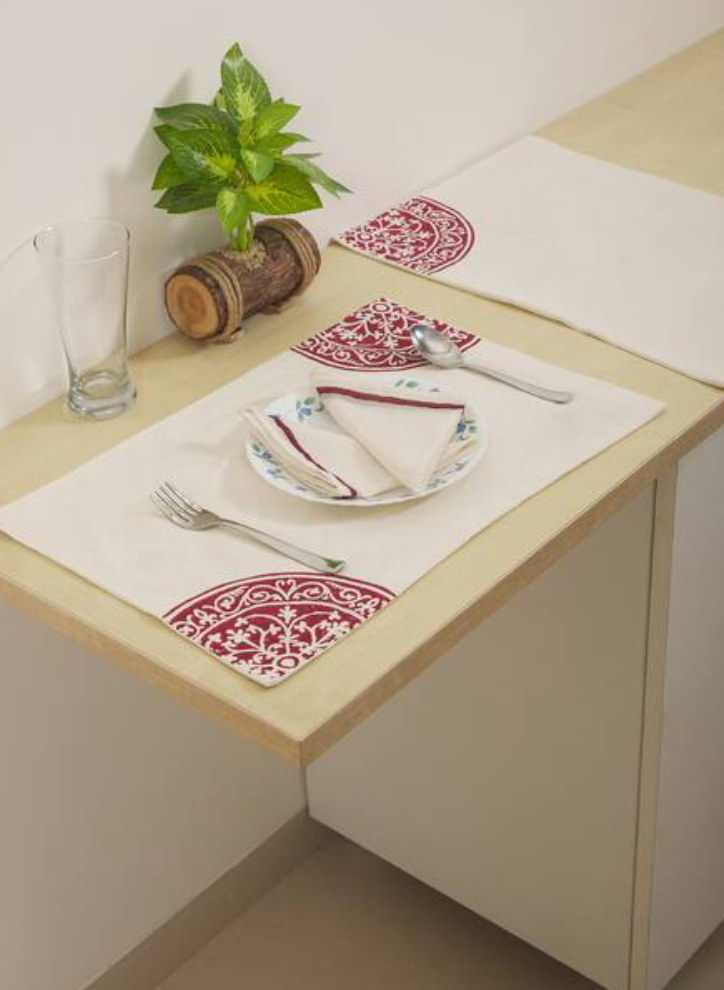 Rangoli Side Maroon Table Mat Sets with Napkins