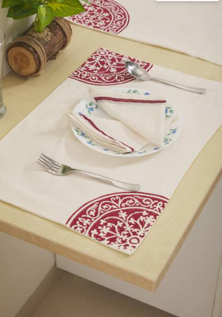Rangoli Side Maroon Table Mat Sets with Napkins
