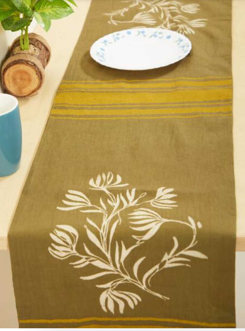 Jugal Olive Green Branch Table Runner
