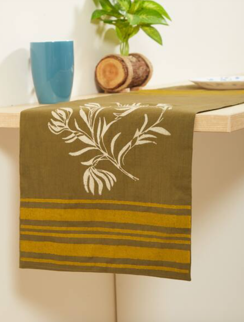 Jugal Olive Green Branch Table Runner