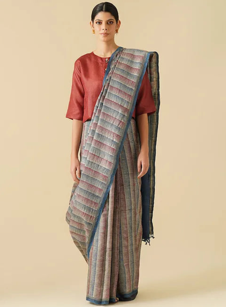Maroon Tussar Blouse With Wooden Button