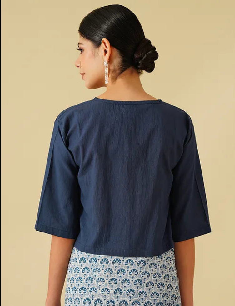 Navy Blue Cotton Blouse