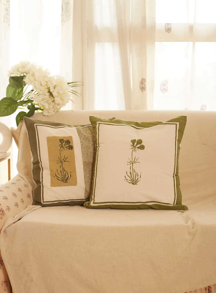 Rangoli Olive Petal Cushion Covers (Set of 2)