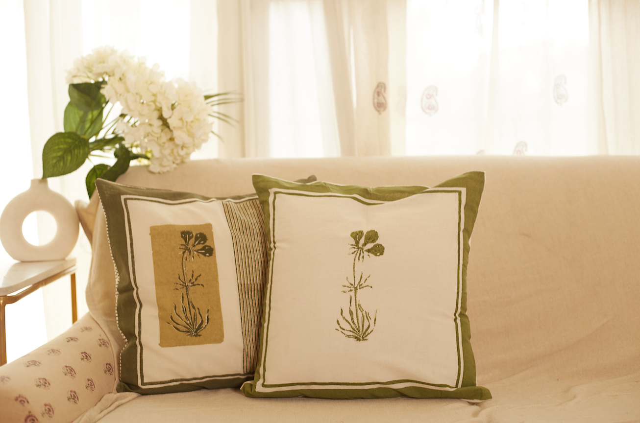 Rangoli Olive Petal Cushion Covers (Set of 2)
