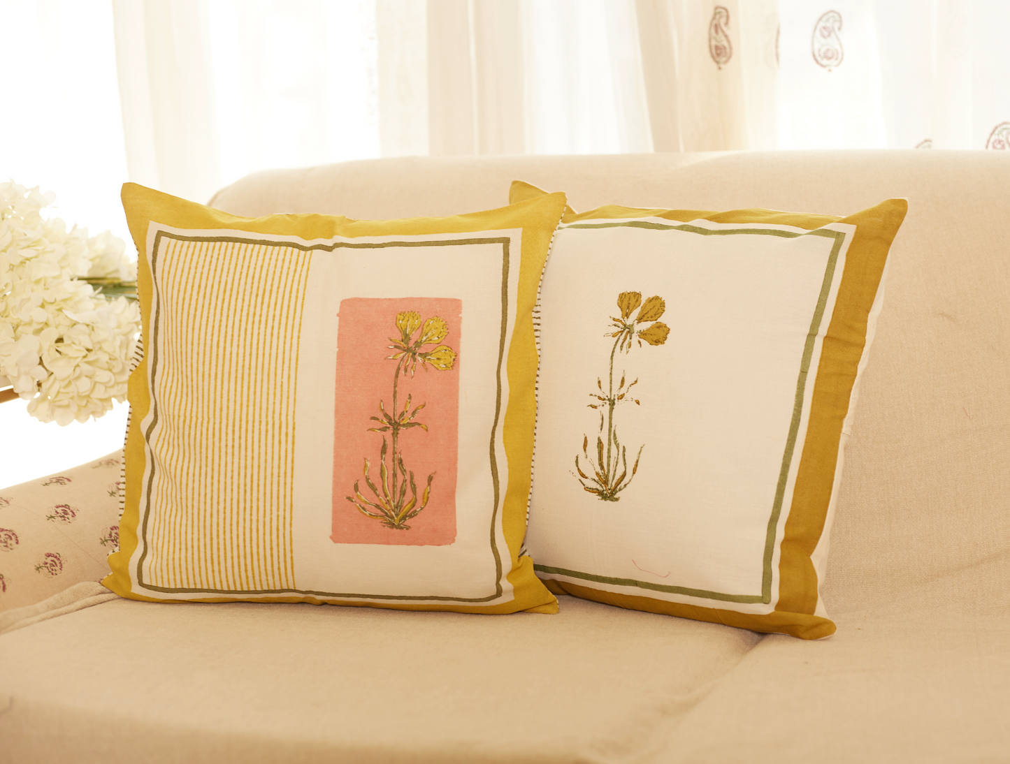 Rangoli Buta Yellow - Pink Cushion Covers (Set of 2)