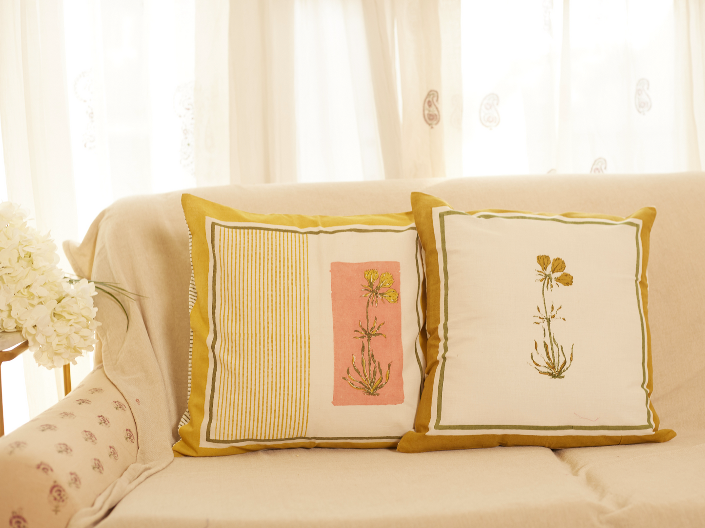 Rangoli Buta Yellow - Pink Cushion Covers (Set of 2)