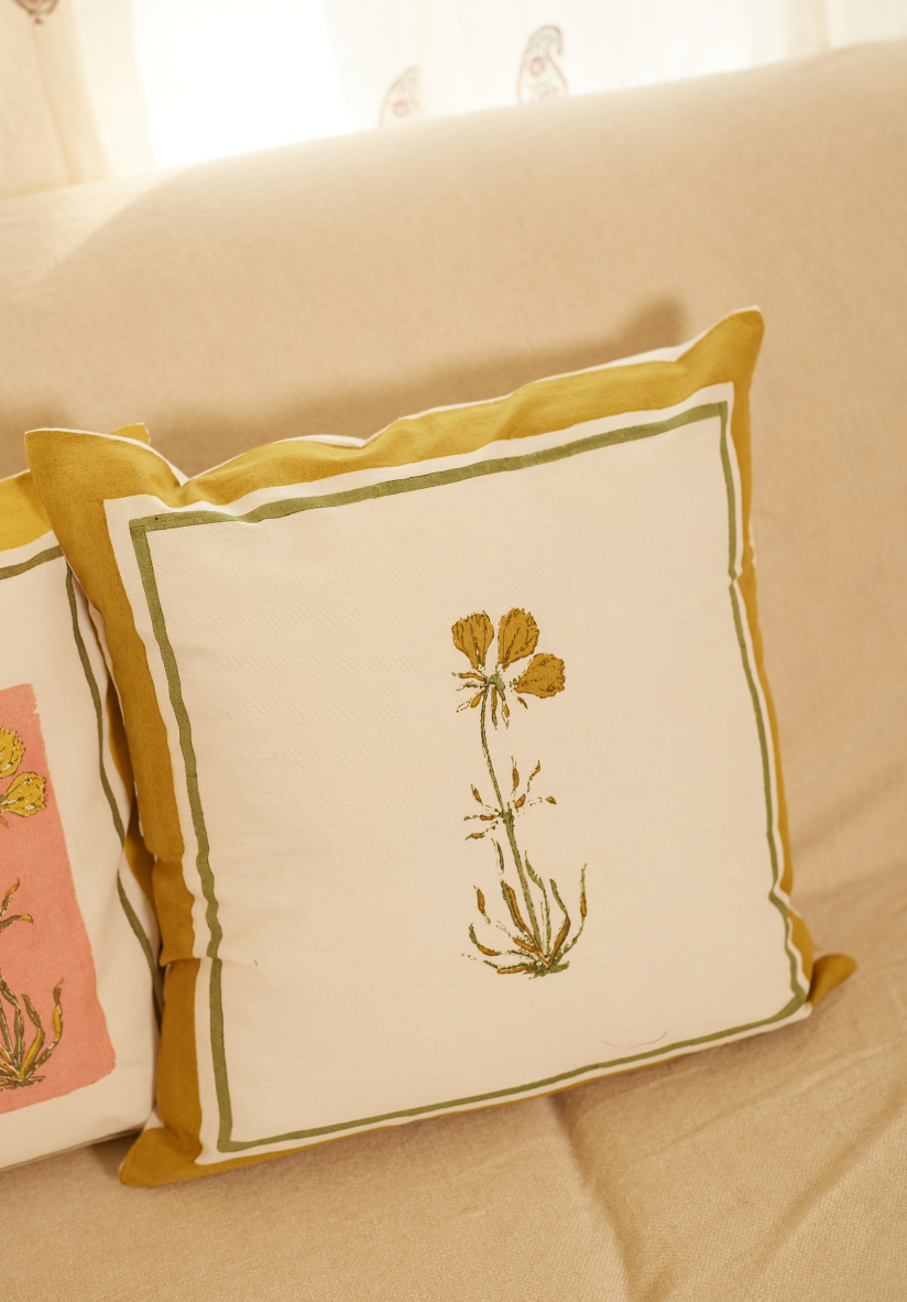 Rangoli Buta Yellow - Pink Cushion Covers (Set of 2)