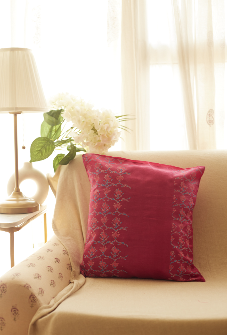 Rangoli Jaal Pink Cushion Covers Tussar