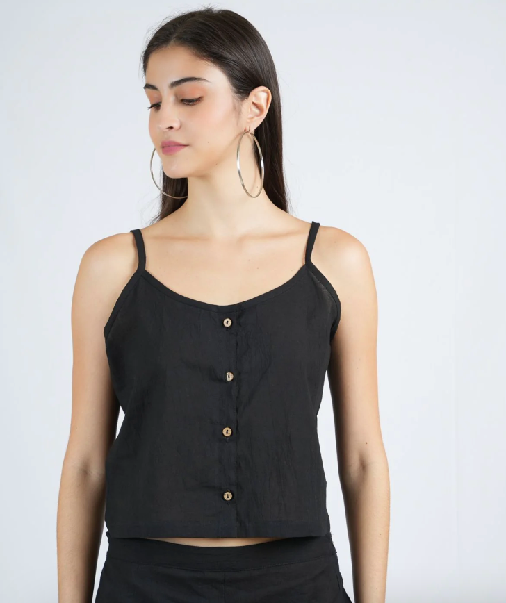 Black and White Cotton Strap Blouse with Lining (Set of 2)