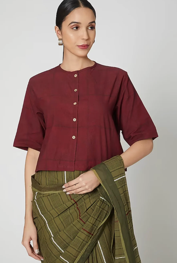 Maroon Printed Cotton Blouse