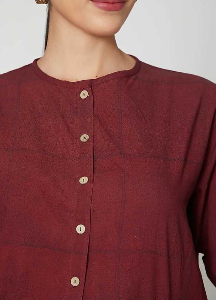 Maroon Printed Cotton Blouse