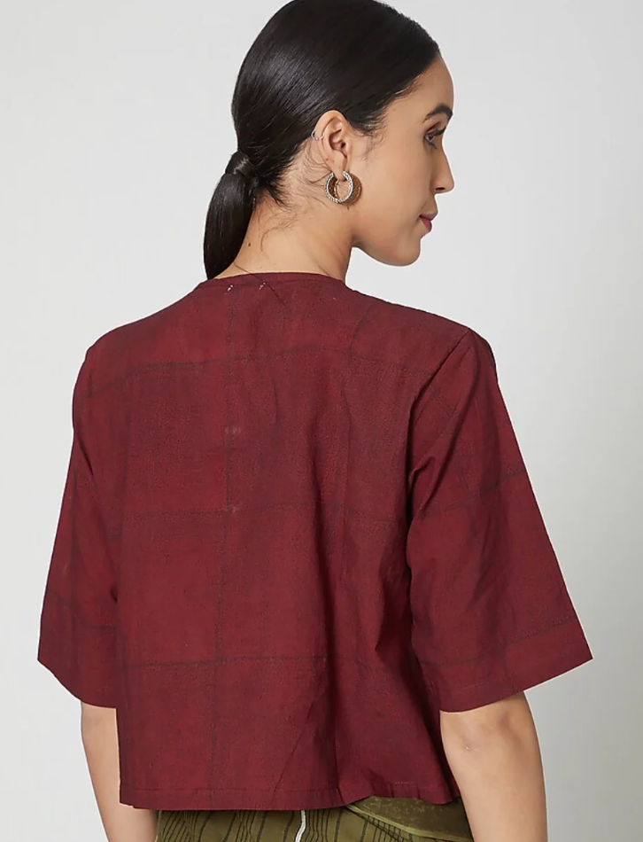 Maroon Printed Cotton Blouse