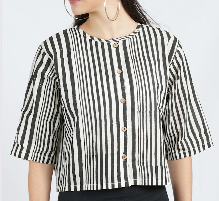 Black-White Stripe Cotton Blouse