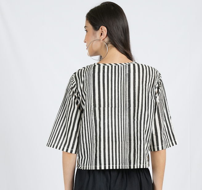 Black-White Stripe Cotton Blouse