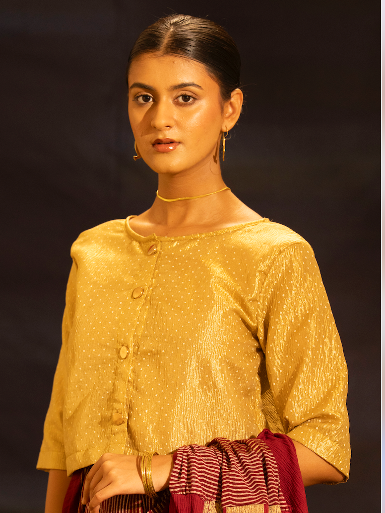 Gold Zari Printed Blouse With Lining