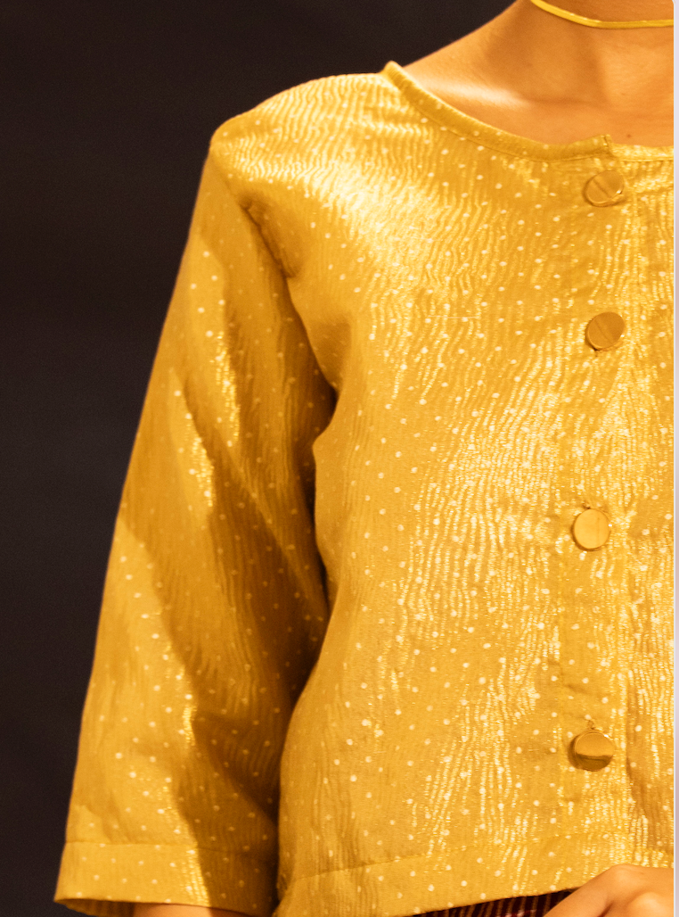Gold Zari Printed Blouse With Lining
