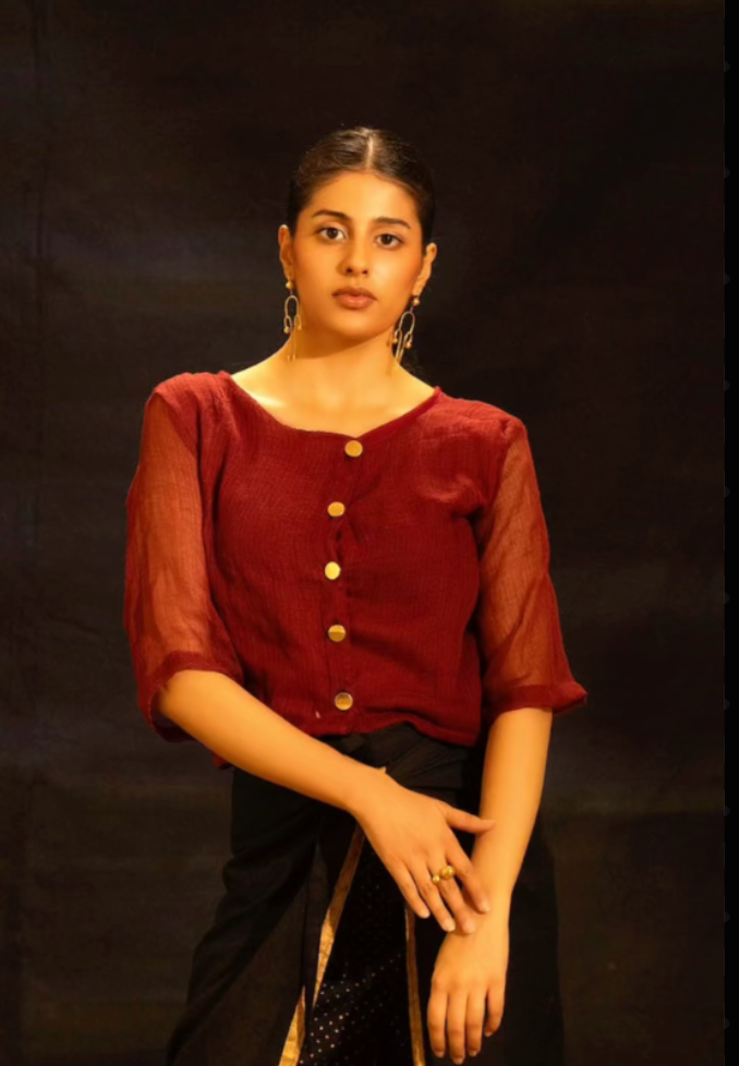 Maroon Kota Doria Blouse with lining