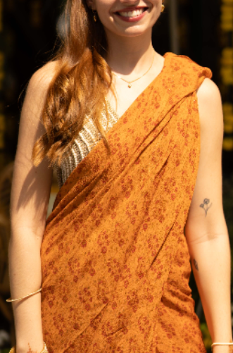 Orange Buti Floral Saree