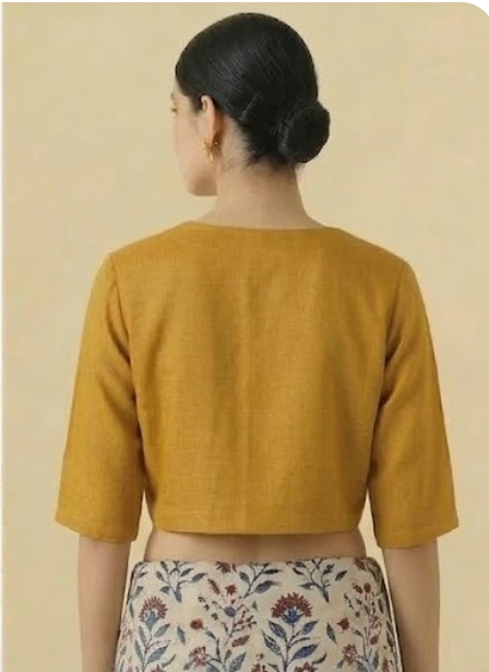 Mustard Cotton Blouse V Neck