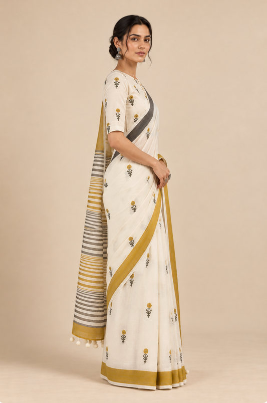 Buta Cotton Mustard Saree